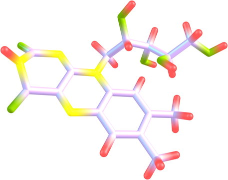 Riboflavin (B2) molecular structure on white background