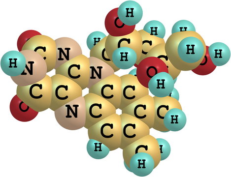 Riboflavin (B2) molecular structure on white background