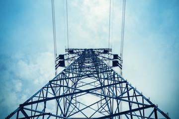 upward view of the power transmission tower