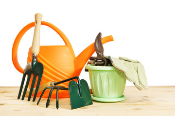 Various garden tools isolated over white background