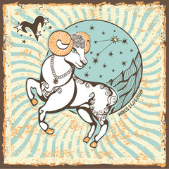 Fototapety  Znak zodiaku Baran.Karta Vintage Horoskop