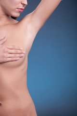Fototapeta na wymiar woman examining breast mastopathy or cancer