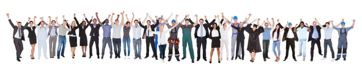 Obraz premium Excited People With Different Occupations Celebrating Success