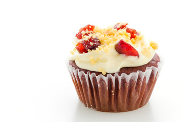 Red cupcake velvet isolated white background