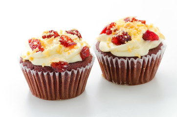Red cupcake velvet isolated white background