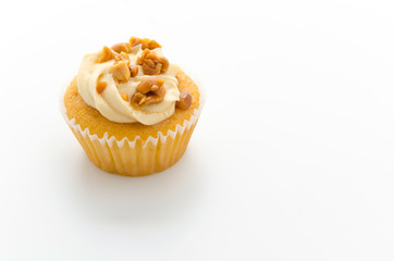 Nuts cupcake isolated on white background