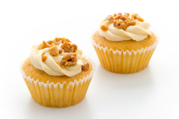 Nuts cupcake isolated on white background