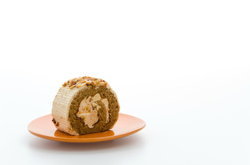 Roll coffee cake isolated on white background