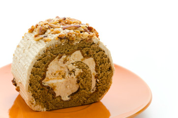 Roll coffee cake isolated on white background