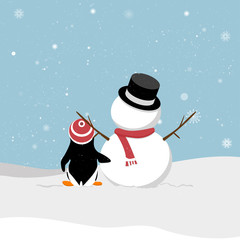 Snowman with penguin