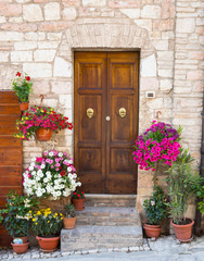 Fototapeta na wymiar Wejście do domu z kwiatami