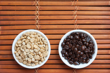 White and black coffee beans