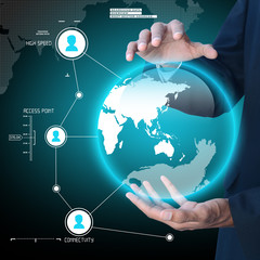 Businessman presenting global network media concept