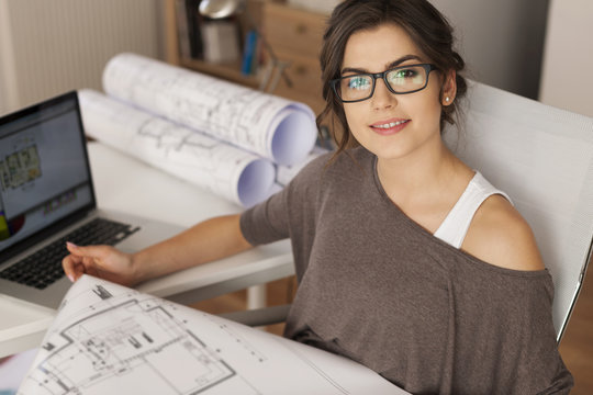 Young architect working in home office