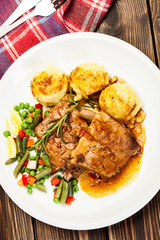 Pork spareribs served with mashed potatoes