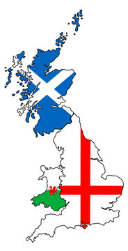 England Scotland Wales outlines with flags overlaid