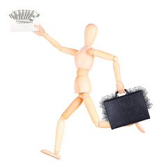 wooden Dummy with envelope full of money