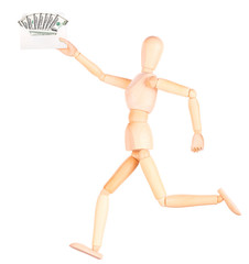 wooden Dummy with envelope full of money