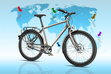 Fototapeta na wymiar Bike, Fahrrad mit Weltkarte
