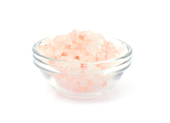 Pink Salt in Glass Bowl Isolated on White Background