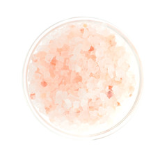 Pink Salt in Glass Bowl Isolated on White Background