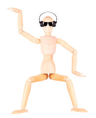 wooden Dummy with Headphones Isolated
