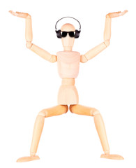 wooden Dummy with Headphones Isolated