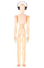wooden Dummy with Headphones Isolated