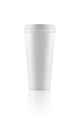 Tall white take-out coffee cup