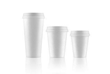 Set of white take-out coffee cups