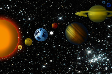 Obraz na płótnie Canvas Planetas, sol, estrellas