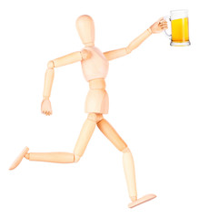 wooden Dummy with frosty glass of light beer