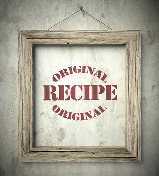Original recipe emblem in old wooden frame