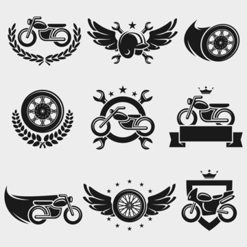 Motorcycles labels and icons set. Vector