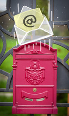 Envelope with email sign dropping into mailbox