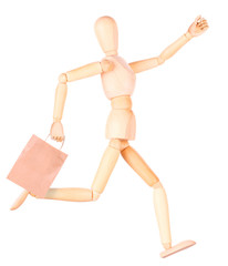 happy wooden Dummy with shopping bags