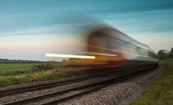 Train speeding passed in blur