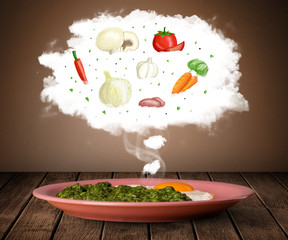 Plate of food with vegetable ingredients illustration in cloud