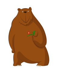 Funny cartoon bear with flower