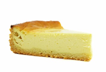 Fototapeta na wymiar A triangle slice of plain cheese cake on a white background
