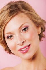 Obraz premium Portrait of Beautiful smiling Woman with Fresh Clean Skin