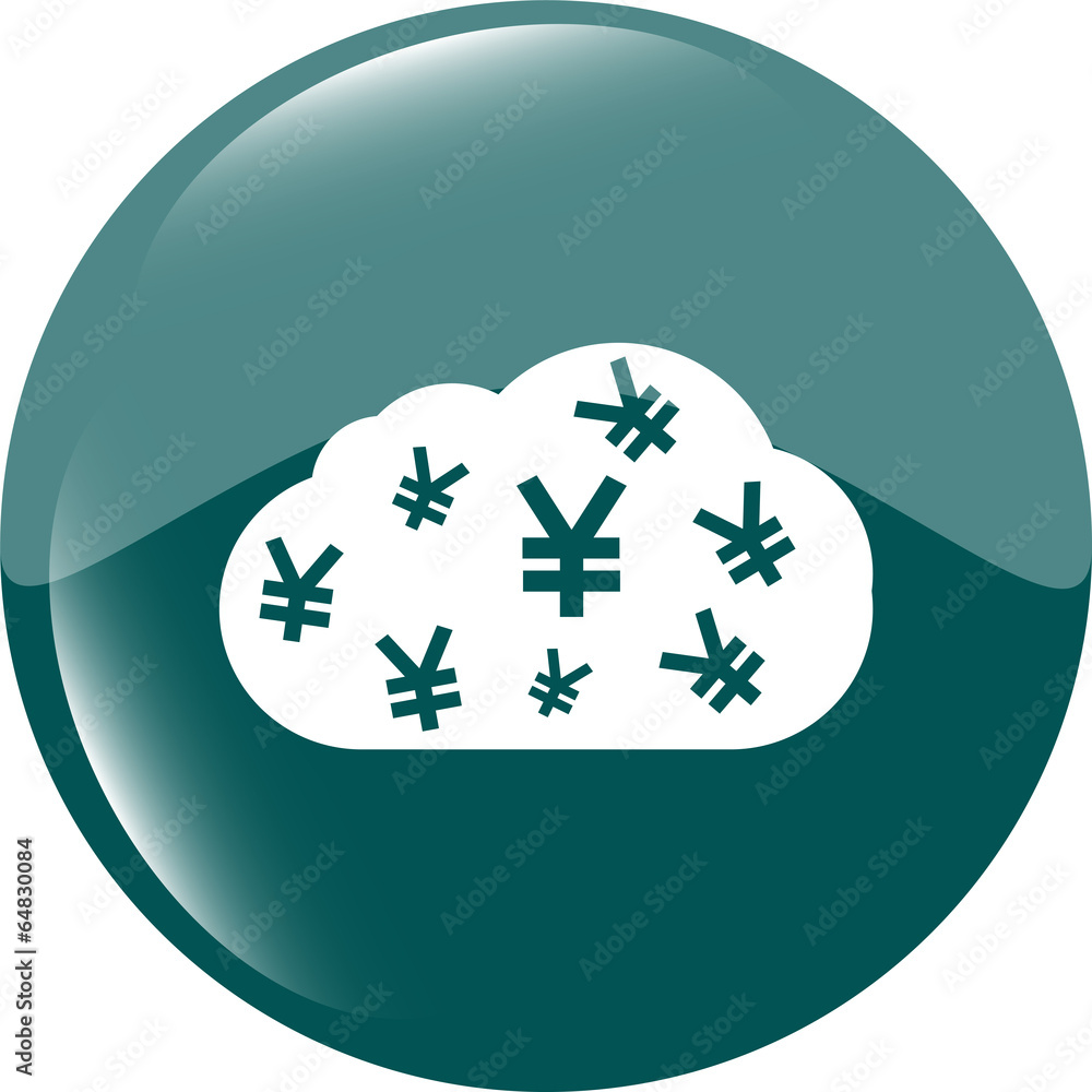 Fototapete web icon cloud with yen sign, web button isolated on white