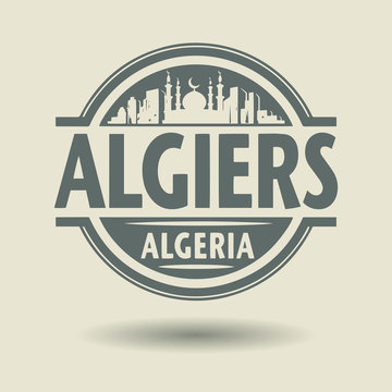 Stamp or label with text Algiers, Algeria inside