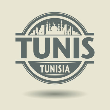 Stamp or label with text Tunis, Tunisia inside