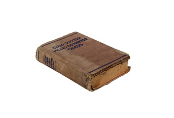 Old book English-Russian dictionary isolated