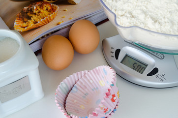 Weighing scale with baking ingredients