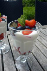 Joghurt mit Erdbeeren und Heidelbeeren