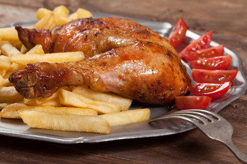 Roasted chicken leg.