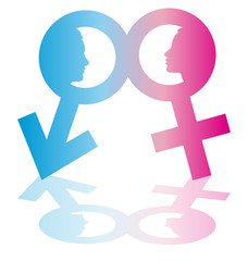 illustration of male and female symbols with human faces