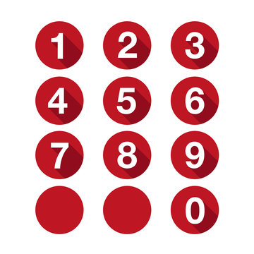 Numbers Set Red. Vector Flat Design